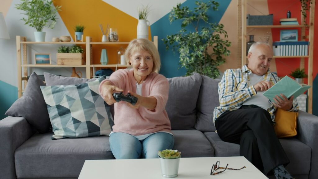 Empty nester couple relaxing together at home