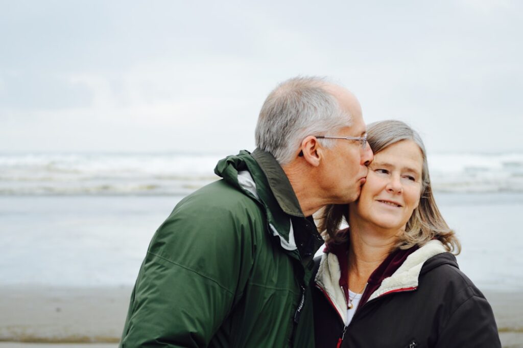 Happy senior retired couple smiling together